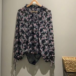Victoria’s Secret black and pink floral bodysuit